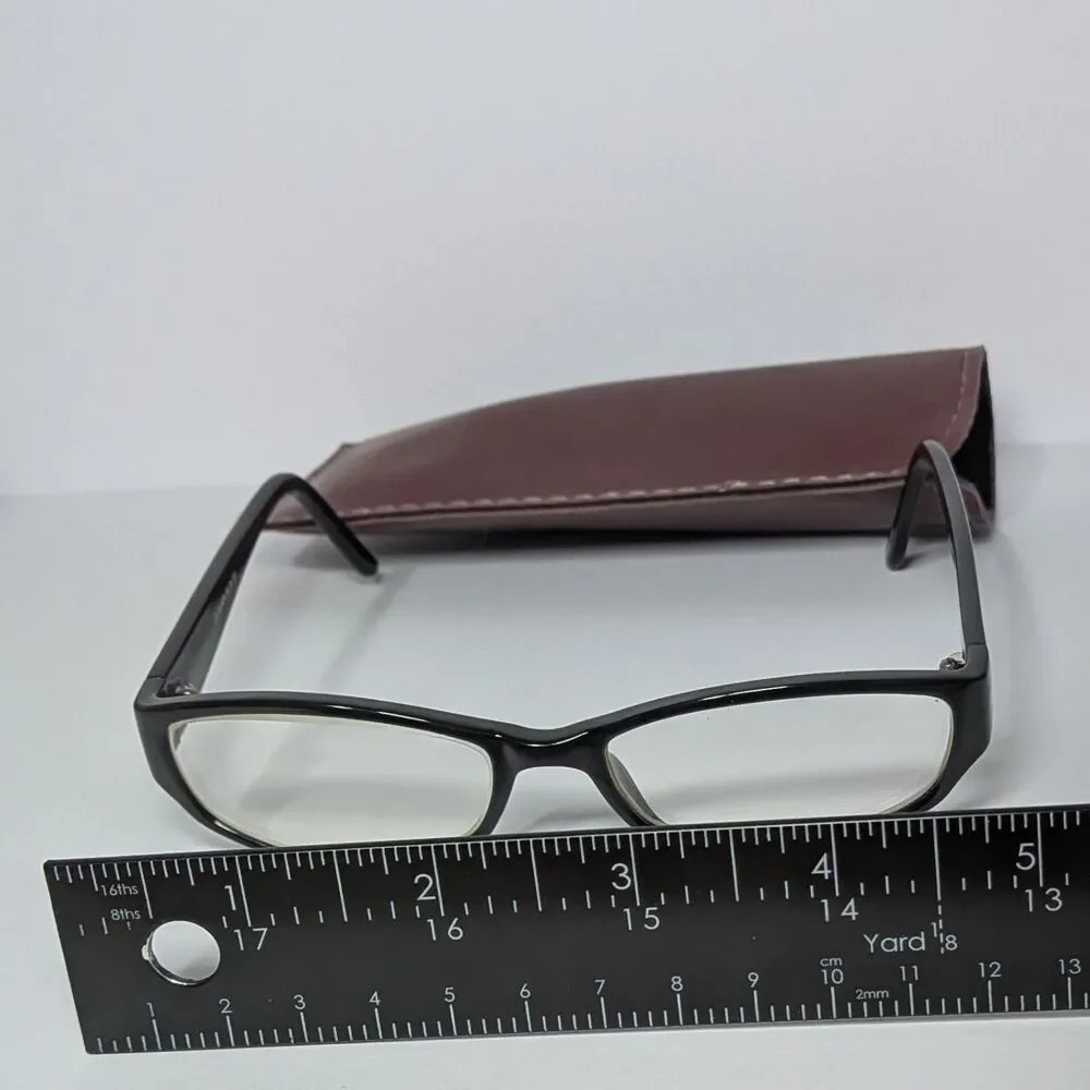 Black Rimmed Rectangle Prescription Glasses unknown script w/ case EUC